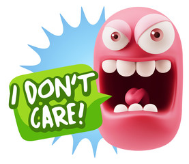 Obraz premium 3d Illustration Angry Face Emoticon saying I Don't Care with Col