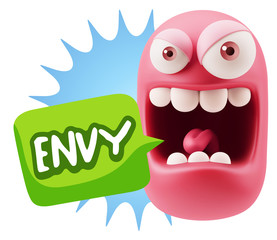 3d Illustration Angry Face Emoticon saying Envy with Colorful Sp