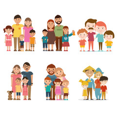 A set of happy families, vector illustration.