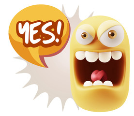 3d Illustration Angry Face Emoticon saying Yes with Colorful Spe