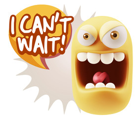 Obraz premium 3d Illustration Angry Face Emoticon saying I Can't Wait with Col