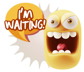 Obraz premium 3d Illustration Angry Face Emoticon saying I'm Waiting with Colo