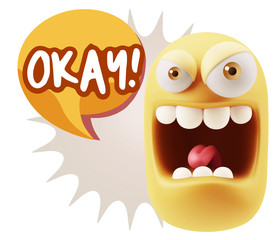 3d Illustration Angry Face Emoticon saying Okay with Colorful Sp