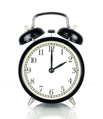 Alarm Clock isolated on white, in black and white, two o'clock.