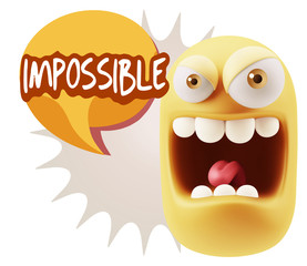 3d Illustration Angry Face Emoticon saying Impossible with Color