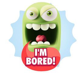 3d Illustration Angry Face Emoticon saying I'm Bored with Colorf