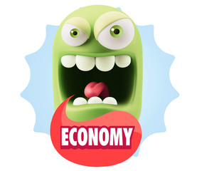 3d Illustration Angry Face Emoticon saying Economy with Colorful