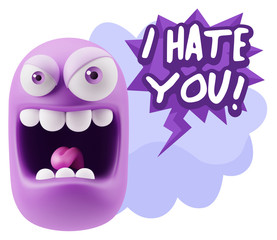 3d Illustration Angry Face Emoticon saying I Hate you with Color
