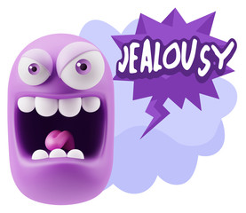 3d Illustration Angry Face Emoticon saying Jealousy with Colorfu