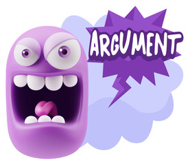 3d Illustration Angry Face Emoticon saying Argument with Colorfu