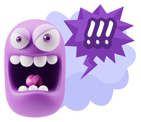 3d Illustration Angry Face Emoticon saying !!! with Colorful Spe