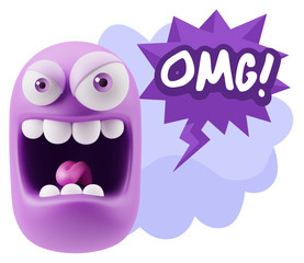 3d Illustration Angry Face Emoticon saying OMG with Colorful Spe