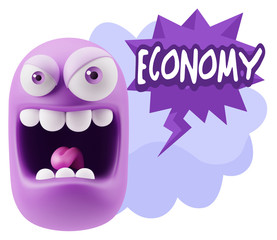 3d Illustration Angry Face Emoticon saying Economy with Colorful