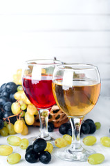 red and white wine in glasses on the table