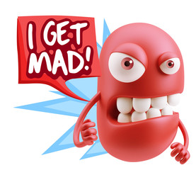 3d Rendering Angry Character Emoji saying I Get Mad with Colorfu