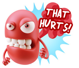3d Rendering Angry Character Emoji saying That Hurts with Colorf