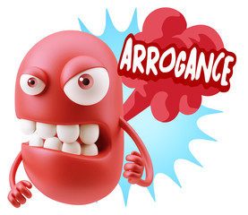 3d Rendering Angry Character Emoji saying Arrogance with Colorfu