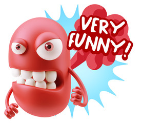 3d Rendering Angry Character Emoji saying Very Funny with Colorf