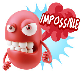 3d Rendering Angry Character Emoji saying Impossible with Colorf
