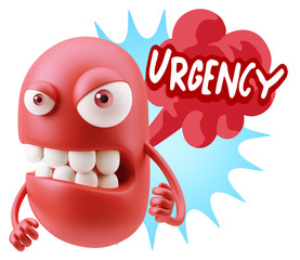 3d Rendering Angry Character Emoji saying Urgency with Colorful