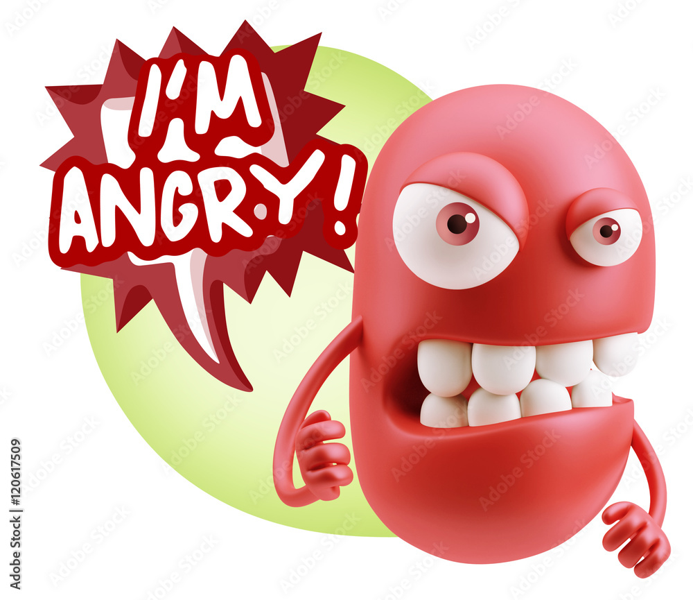Fototapete 3d Rendering Angry Character Emoji saying I'm Angry with Colorfu