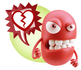 3d Rendering Angry Character Emoji saying Heart Broken Icon with