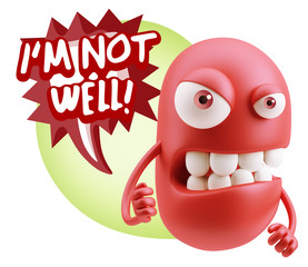3d Rendering Angry Character Emoji saying I'm not Well with Colo