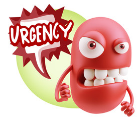 3d Rendering Angry Character Emoji saying Urgency with Colorful