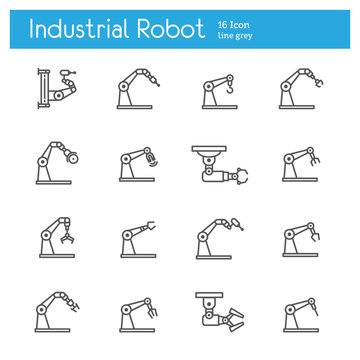 Industrial robot vector line icons