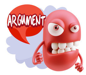 3d Rendering Angry Character Emoji saying Argument with Colorful