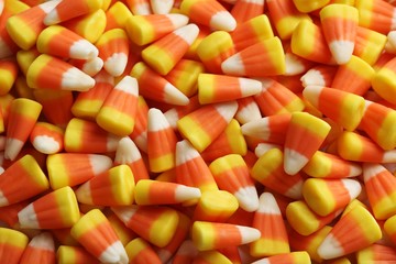 Halloween candy corns background, close up