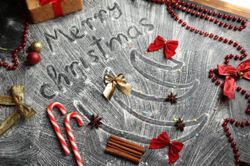 Christmas fir-tree from flour on a wooden table