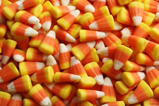 Halloween candy corns background, close up