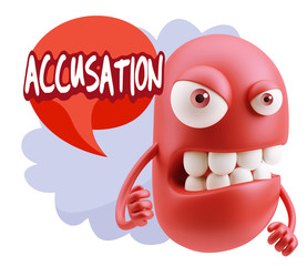 3d Rendering Angry Character Emoji saying Accusation with Colorf