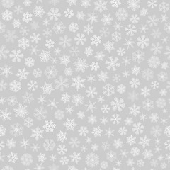 Seamless pattern of snowflakes, white on gray