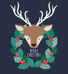 reindeer and wreath icon. Merry Christmas season decoration figure theme. Colorful design. Vector illustration