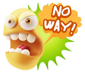 3d Rendering Angry Character Emoji saying No Way with Colorful S