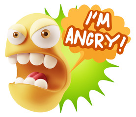 3d Rendering Angry Character Emoji saying I'm Angry with Colorfu