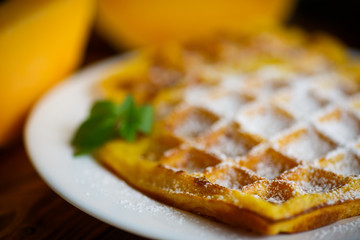sweet pumpkin waffles on the plate