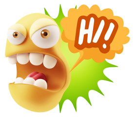 3d Rendering Angry Character Emoji saying Hi with Colorful Speec © xtock