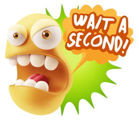 3d Rendering Angry Character Emoji saying Wait a Second with Col