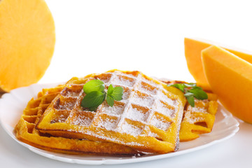 sweet pumpkin waffles on the plate