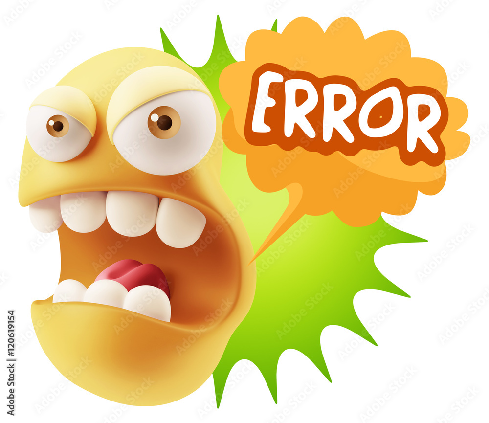 Fototapete 3d rendering angry character emoji saying error with colorful sp