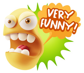 3d Rendering Angry Character Emoji saying Very Funny with Colorf