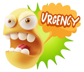 3d Rendering Angry Character Emoji saying Urgency with Colorful