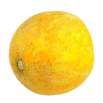 Ripe Yellow Round Melon "Farmer" Isolated On A White Background.