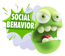 3d Rendering Angry Character Emoji saying Social Behavior with C