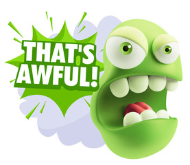 3d Rendering Angry Character Emoji saying That's Awful with Colo