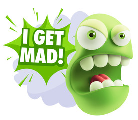 3d Rendering Angry Character Emoji saying I Get Mad with Colorfu