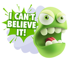 3d Rendering Angry Character Emoji saying I Can't Believe It wit